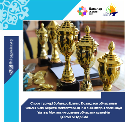 Итоги областного этапа Национальной Школьной лиги среди  9-11 классов общеобразовательных школ Восточно-Казахстанской области  по видам спорта