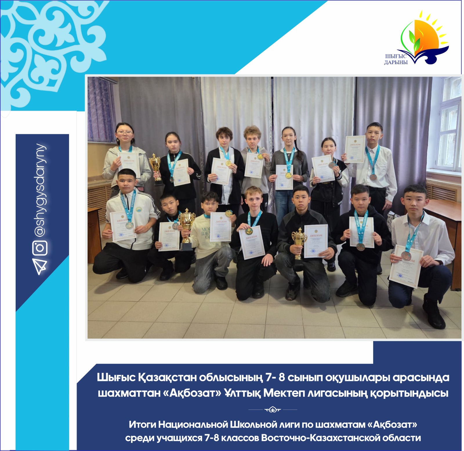 Шығыс Қазақстан облысының 7-8 сынып оқушылары арасында шахматтан «Ақбозат» Ұлттық Мектеп лигасының қорытындысы